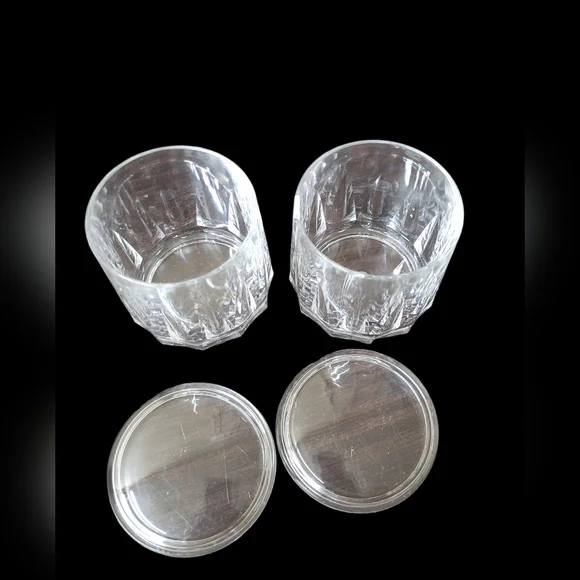 VINTAGE DIAMONDLINE ACRYLIC JAM JARS 2 COUNT WITH SERVING SPOONS 3IN PICNIC - Picture 5 of 13